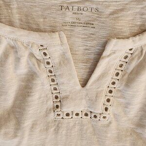 Talbots white notched neck eyelet trim tshirt shirt blouse top